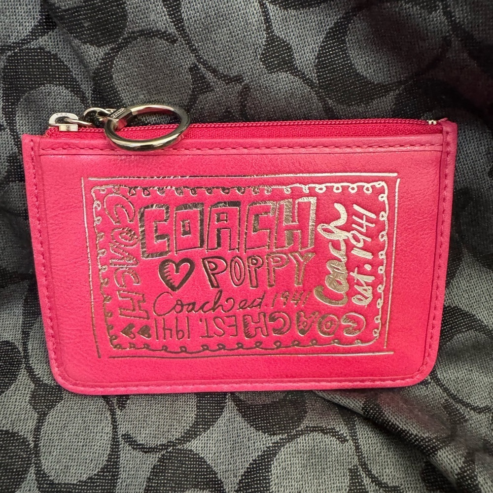 Coach Poppy hot pink Card Holder with Silver coach poopy Details